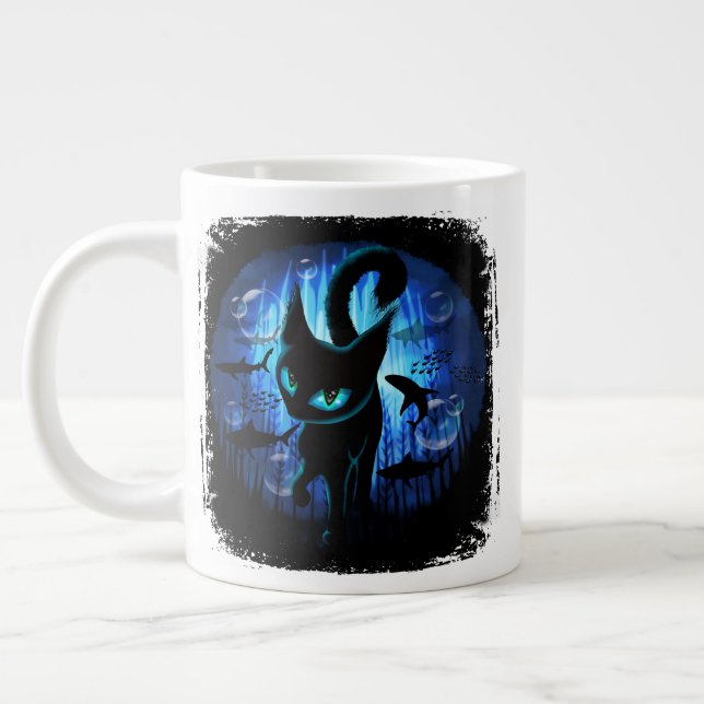 Aquaticat - Surreal Cat in Deep Ocean Fantasy Giant Coffee Mug (Left)
