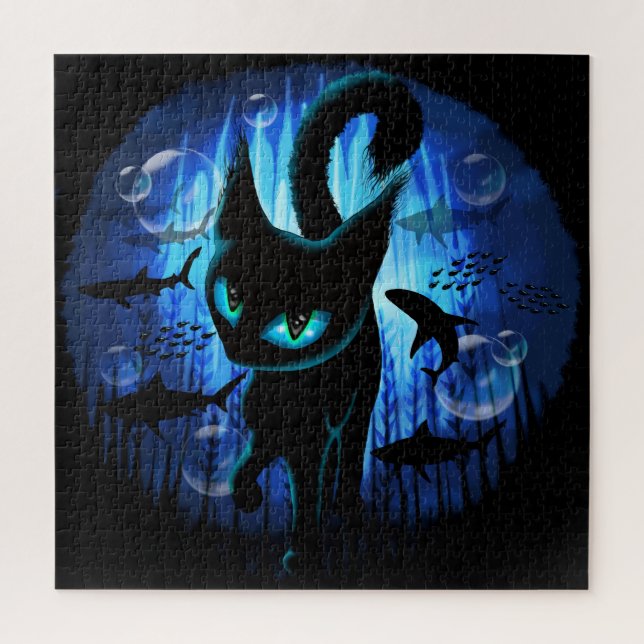 Aquaticat - Surreal Cat in Deep Ocean Fantasy Jigsaw Puzzle (Vertical)