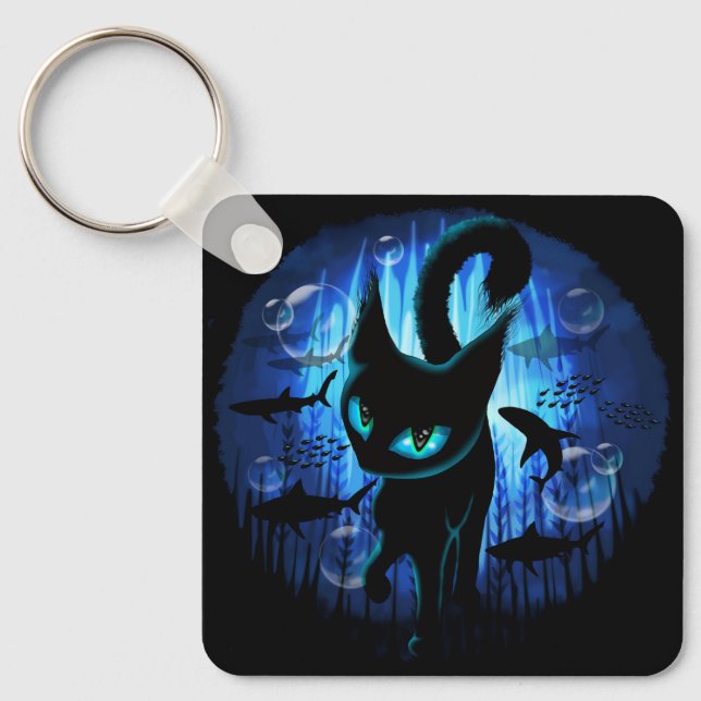 Aquaticat - Surreal Cat in Deep Ocean Fantasy Keychain (Front)