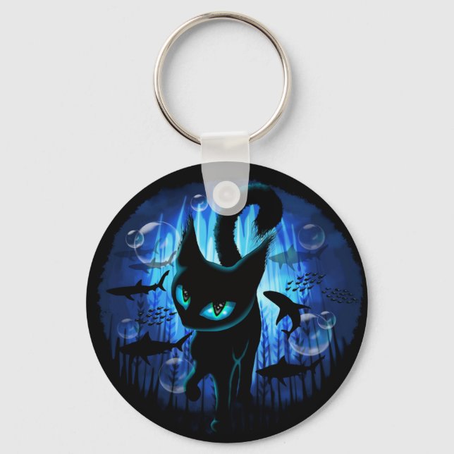 Aquaticat - Surreal Cat in Deep Ocean Fantasy Keychain (Front)