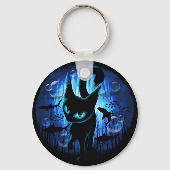Aquaticat - Surreal Cat in Deep Ocean Fantasy Keychain (Front)
