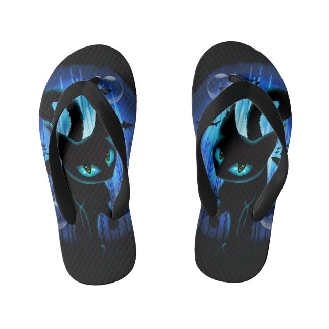 Aquaticat - Surreal Cat in Deep Ocean Fantasy Kid's Flip Flops (Footbed)