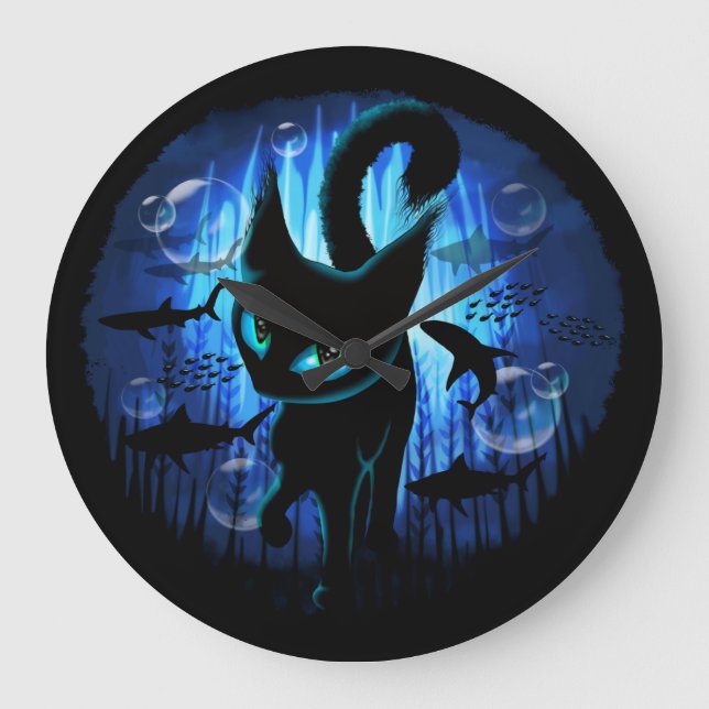 Aquaticat - Surreal Cat in Deep Ocean Fantasy Large Clock (Front)