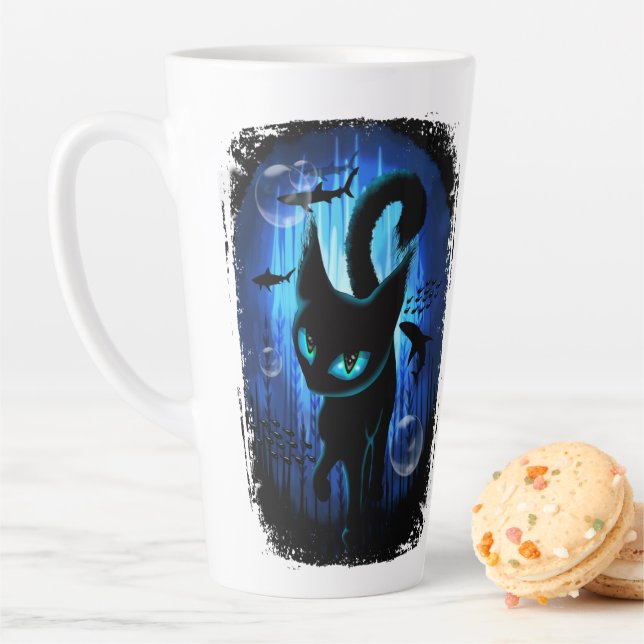 Aquaticat - Surreal Cat in Deep Ocean Fantasy Latte Mug (In Situ)
