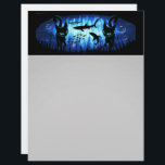 Aquaticat - Surreal Cat in Deep Ocean Fantasy Letterhead<br><div class="desc">Surreal Black Cat moving on the bottom of a deep surreal blue Ocean,  surrounded by sharks,  fishes,  algae,  bubbles,  like a magical dark dream. Digital Art Copyright BluedarkArt.</div>