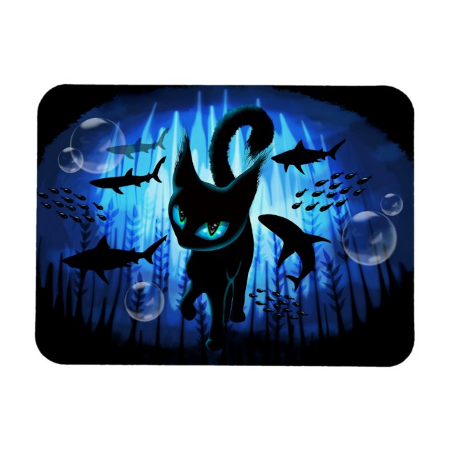 Aquaticat - Surreal Cat in Deep Ocean Fantasy Magnet (Horizontal)