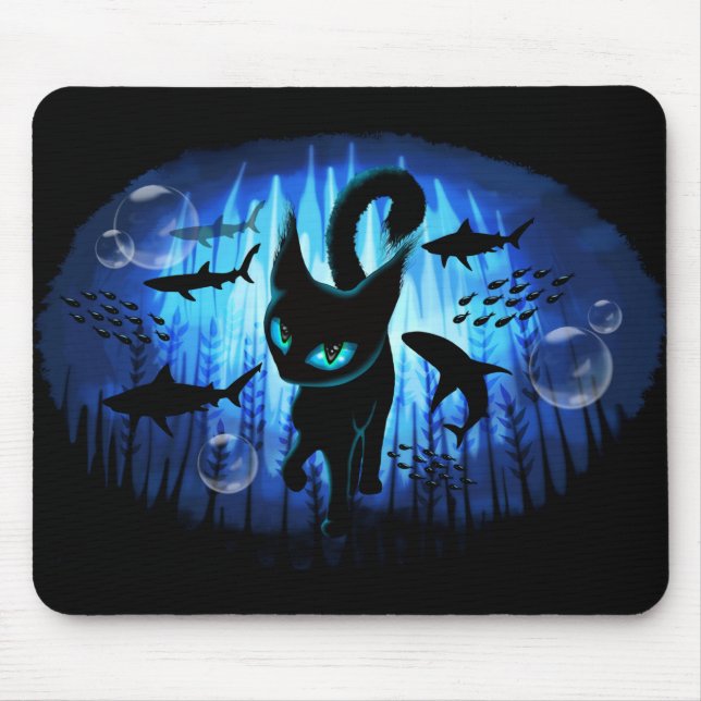 Aquaticat - Surreal Cat in Deep Ocean Fantasy Mouse Pad (Front)