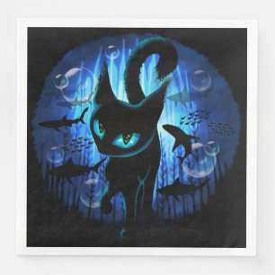 Aquaticat - Surreal Cat in Deep Ocean Fantasy Paper Dinner Napkins