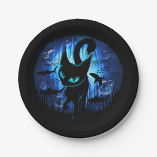 Aquaticat - Surreal Cat in Deep Ocean Fantasy Paper Plates