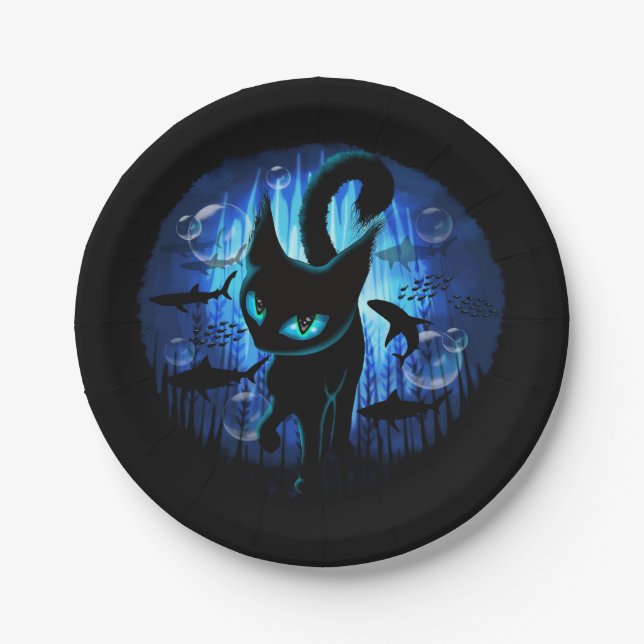 Aquaticat - Surreal Cat in Deep Ocean Fantasy Paper Plates (Front)
