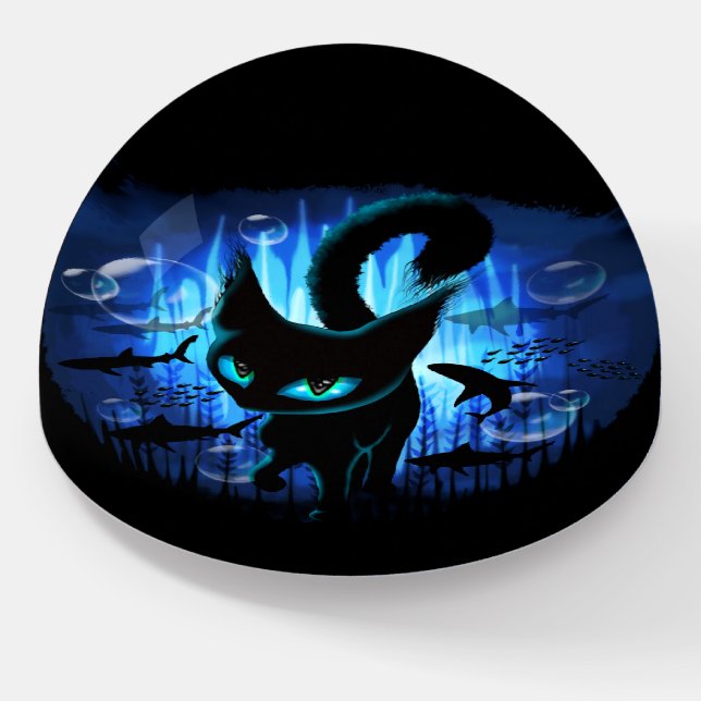 Aquaticat - Surreal Cat in Deep Ocean Fantasy Paperweight (Angled)