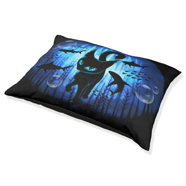 Aquaticat - Surreal Cat in Deep Ocean Fantasy Pet Bed (Angled)