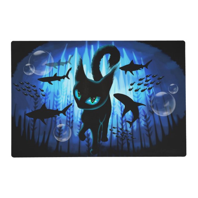 Aquaticat - Surreal Cat in Deep Ocean Fantasy Placemat (Front)