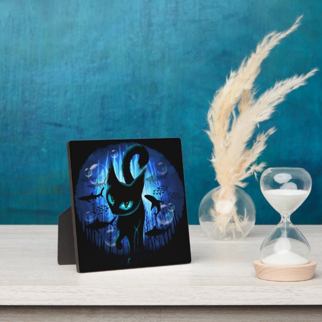 Aquaticat - Surreal Cat in Deep Ocean Fantasy Plaque (Insitu)