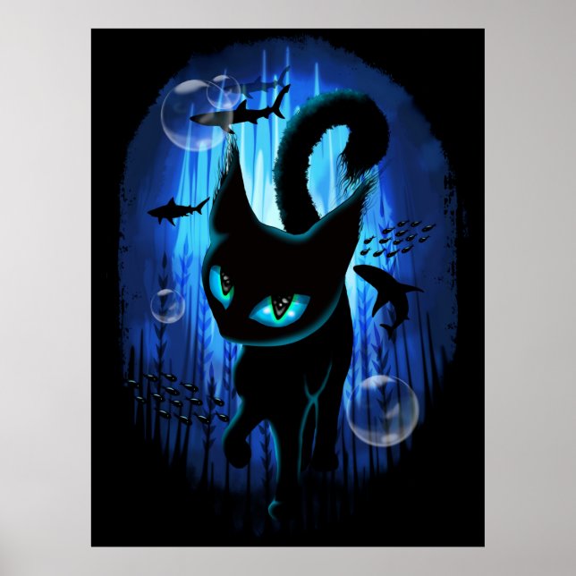 Aquaticat - Surreal Cat in Deep Ocean Fantasy Poster (Front)