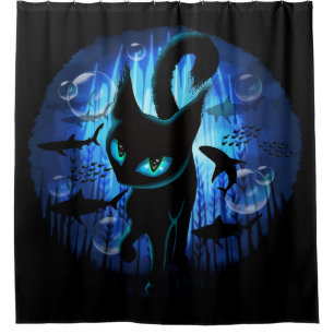 Aquaticat - Surreal Cat in Deep Ocean Fantasy Shower Curtain
