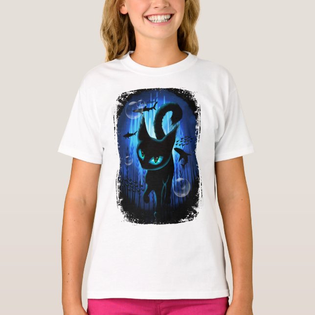 Aquaticat - Surreal Cat in Deep Ocean Fantasy T-Shirt (Front)