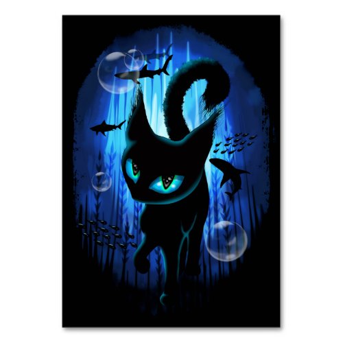 Aquaticat _ Surreal Cat in Deep Ocean Fantasy Table Number