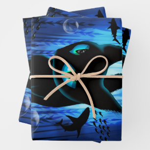 Aquaticat - Surreal Cat in Deep Ocean Fantasy Wrapping Paper Sheets