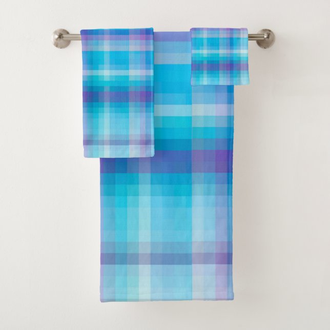 AquaTurquoise Checkered Pattern  Bath Towel Set (Insitu)