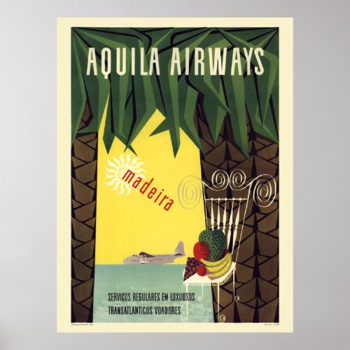 Aquila Airways Madeira Portugal Vintage Poster