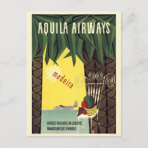 Aquila Airways Madeira Portugal Vintage Poster Postcard