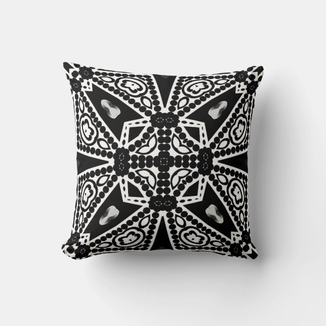 Aquina : Black & White Modern Tribal Cushion (Front)