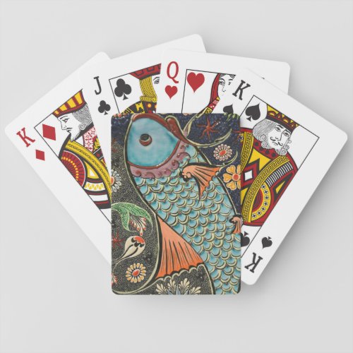 Aqwa mosaic teal fish  playing cards