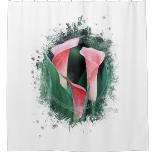   AR12 Artistic Floral Calla Lily Coral Green Shower Curtain