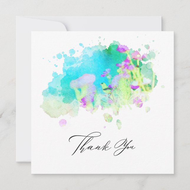 *~* AR15 Bird Flowers - QR PHOTO  Artistic Wedding Thank You Card (Front)