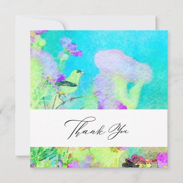 ~* AR15 Bird Flowers - QR PHOTO  Artsy Wedding Thank You Card (Front)