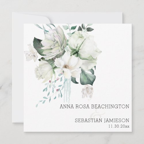*~* AR15 - White Floral Bouquets QR RSVP Wedding   Invitation