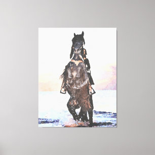 *~* AR22 Watercolor Woman  Horse Beach Equine Canvas Print