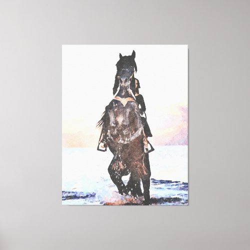  AR22 Watercolor Woman  Horse Beach Equine Canvas Print