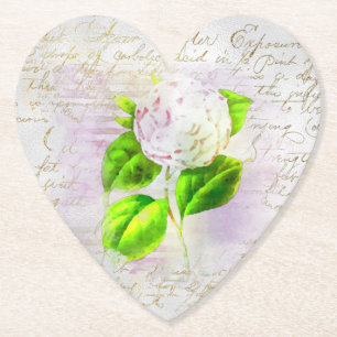 ** AR23 Floral Old Handwriting Vintage Heart Paper Coaster