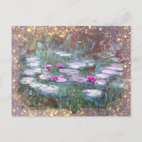  AR23 Monet Lily Pads Pond Glitter  Postcard