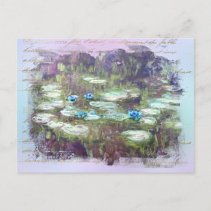** AR23 Monet Lily Pads Pond Old Gold Handwriting Postcard