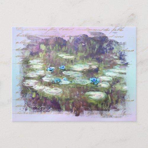  AR23 Monet Lily Pads Pond Old Gold Handwriting Postcard