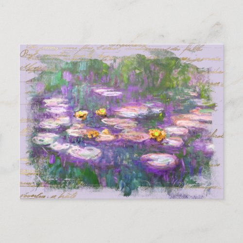  AR23 Monet Lily Pads Pond Old Gold Handwriting Postcard