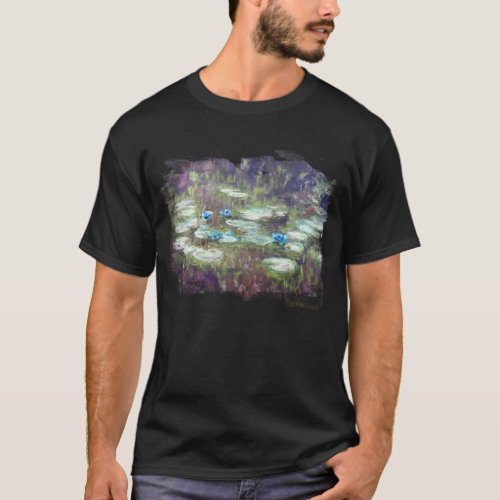  AR23 Monet Lily Pads Pond Old Gold Handwriting  T_Shirt
