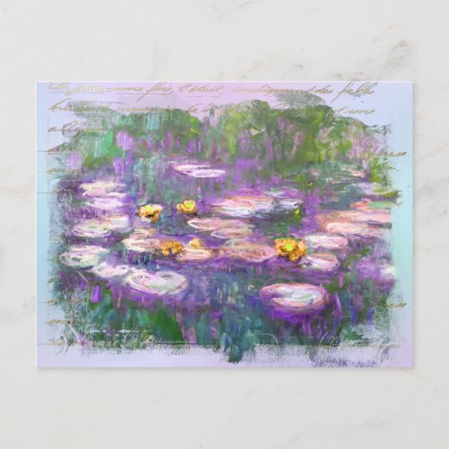  AR23 Monet Lily Pads Pond Old Handwriting Postc Postcard