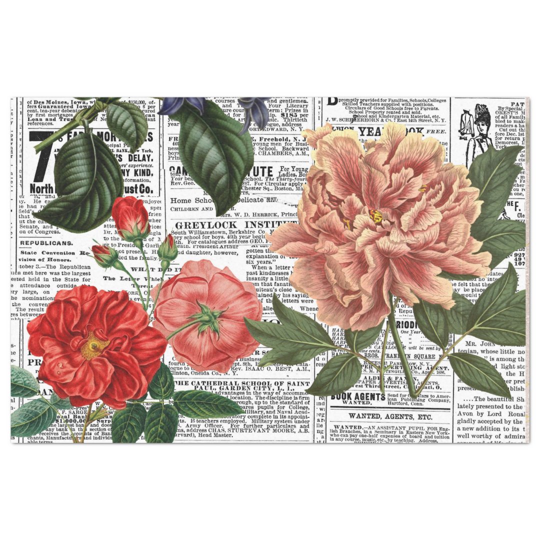 ** AR23 Old Floral Vintage Victorian Decoupage Tissue Paper | Zazzle