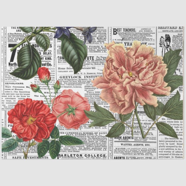 ** AR23 Old Floral Vintage Victorian Decoupage   Tissue Paper (Front)