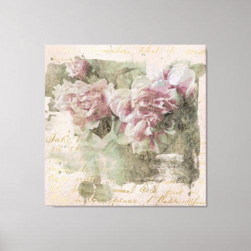  AR23 Peony Floral Handwriting Vintage Victorian Canvas Print