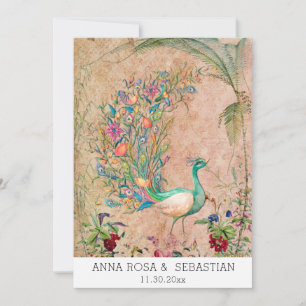 *~* AR24 Vintage QR RSVP Victorian Peacock Wedding Invitation