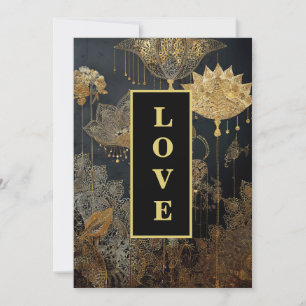 *~AR26 38 QR Gold Lace LOVE  RSVP Vintage Wedding  Invitation