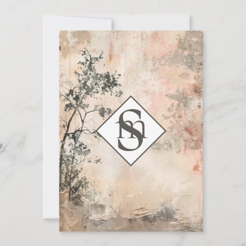 * AR26 Forest Muted Monogram QR  RSVP Wedding Invitation