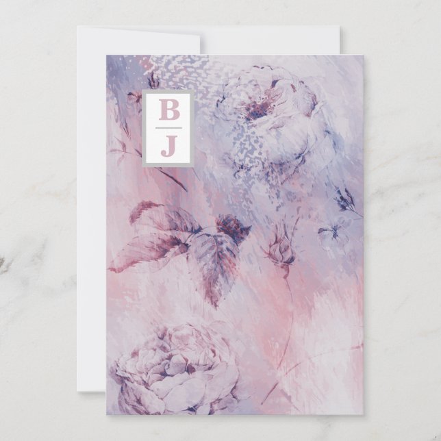 *~ AR26 Initials Bouquet RSVP Vintage QR Wedding Invitation (Front)