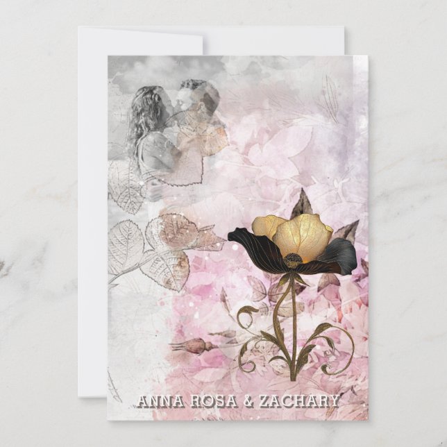 *~* AR26 Pink 3 QR Victorian RSVP PHOTO Wedding Invitation (Front)