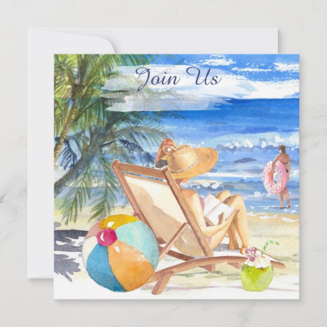 *~* AR29 Sea Sand Sun Beach Woman ANY EVENT DIY  Invitation (Front)